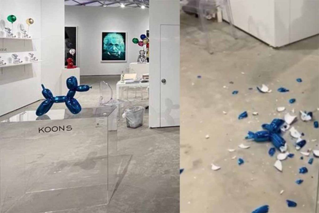 “Dog Balloons” di Jeff Koons è stata ridotta in frantumi